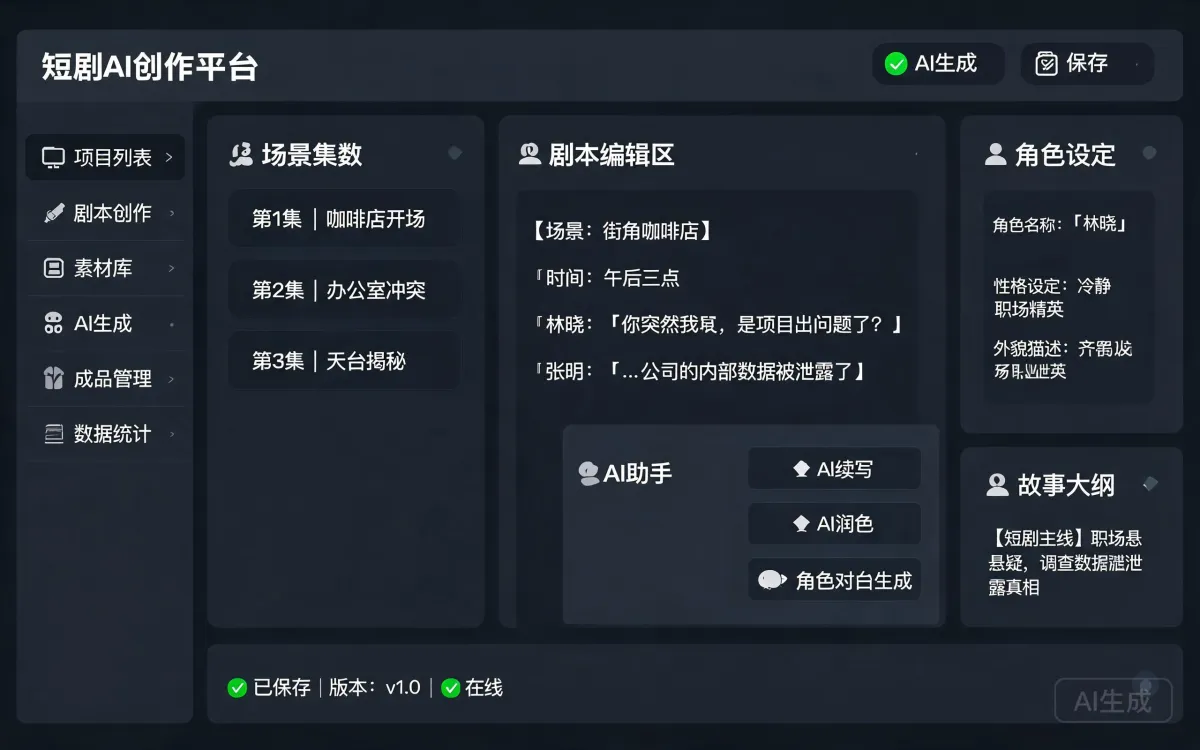 短剧 Agent 平台界面截图